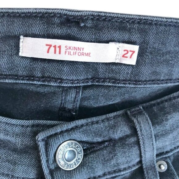 Levi’s 711 Skinny Jeans Soft Black Size 27 Mid Rise Stretch - Picture 12 of 15